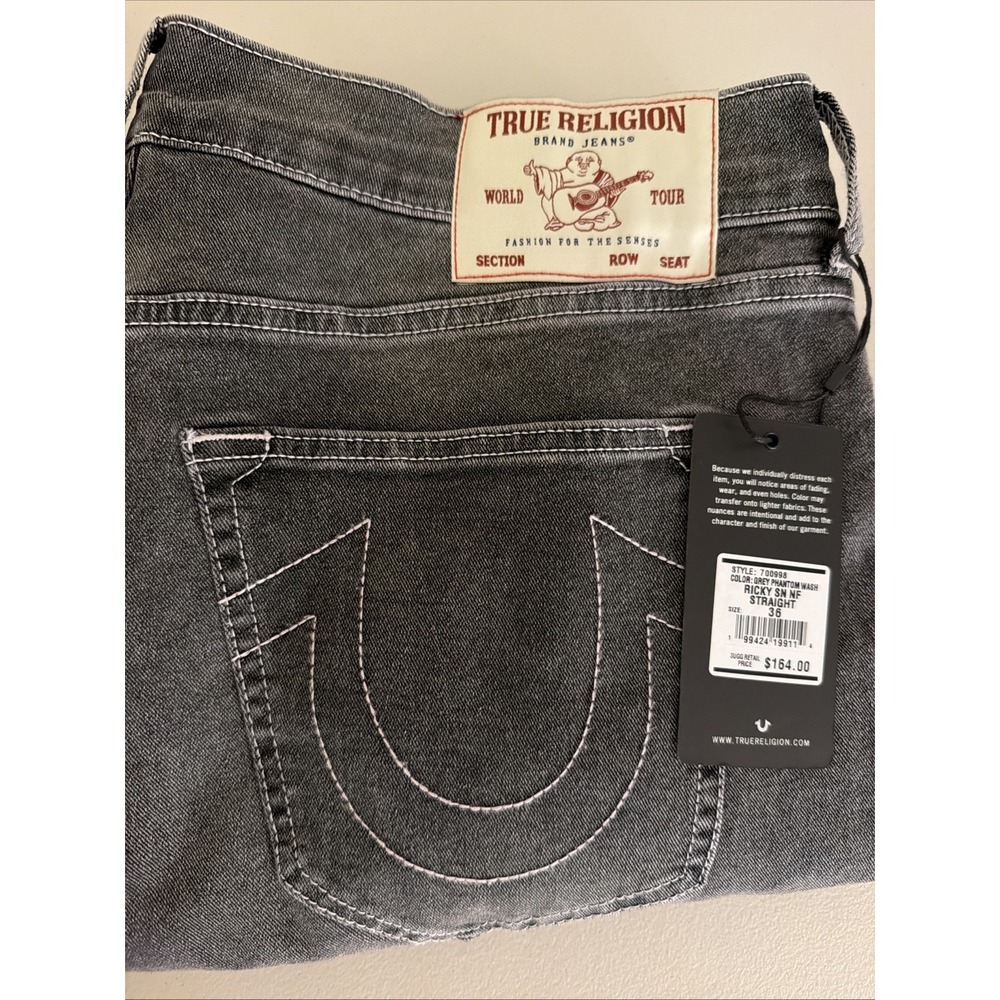 True Religion Men Jeans Slim Straight Gray Wash